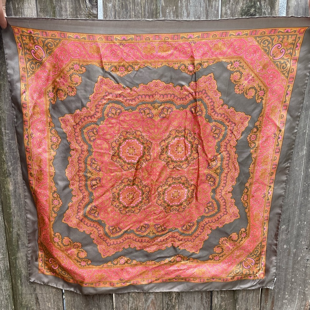 Vintage Pink and Gray Silk Scarf